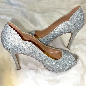 Silver shimmery peep toe heels